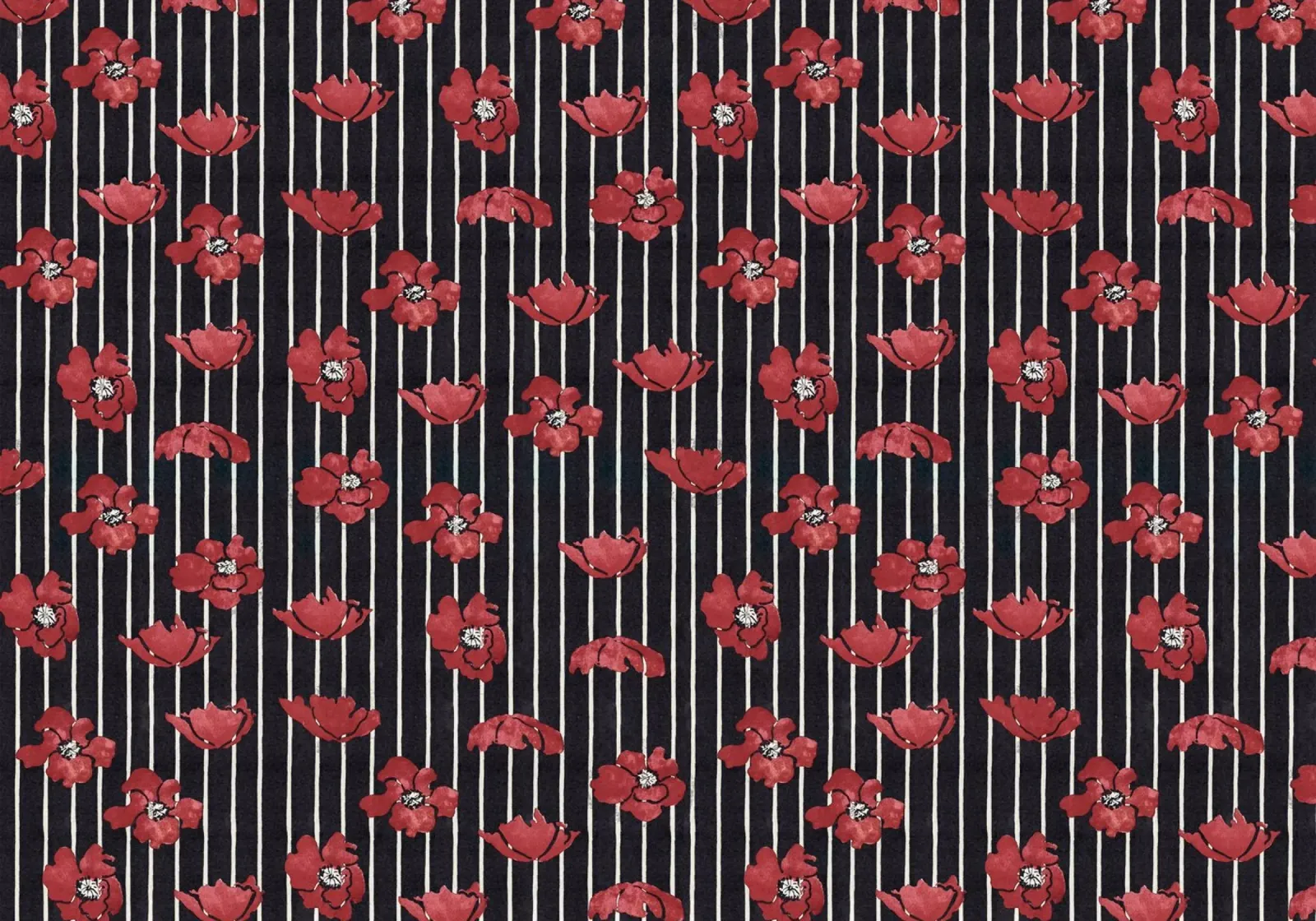 Rote florale Streifen mit sich wiederholendem Muster Kunstdruck Leinwand mit Schattenfugenrahmen von NorwesClub