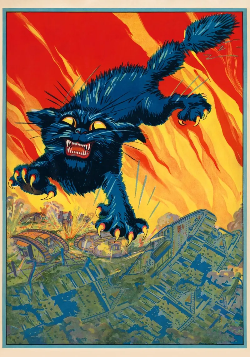 Giant Cat Monster Leaping Dynamic Illustration Print canvas with Floater frame by NorwesClub