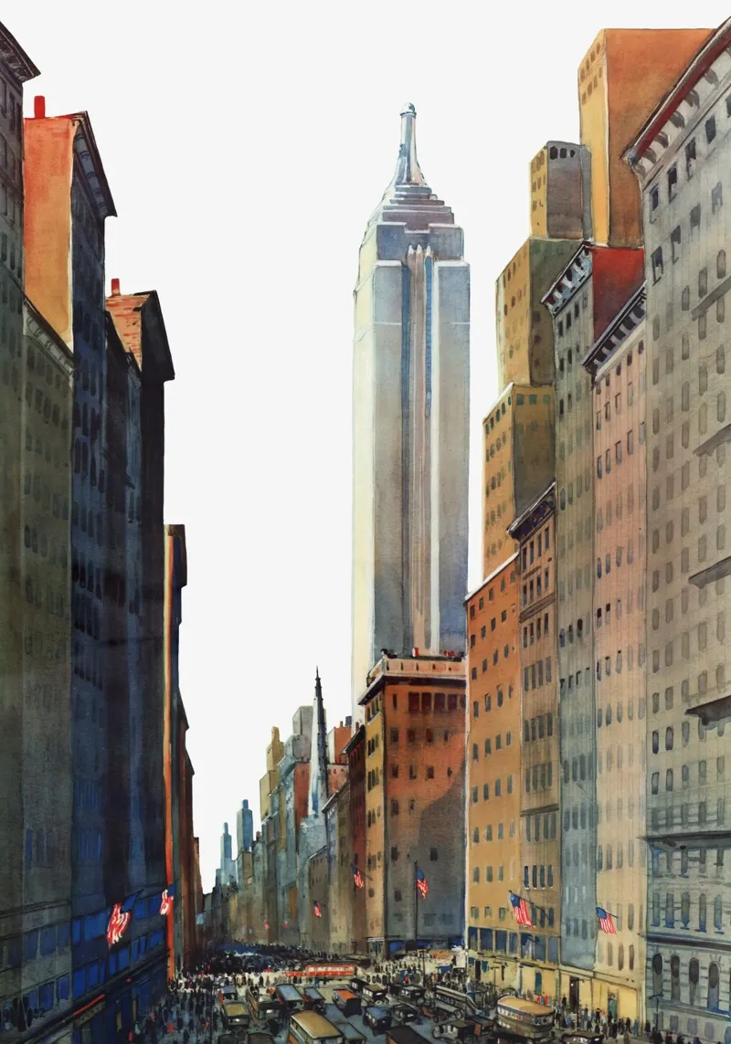 NYC Cityscape Empire State Bldg stedelijke kunstdruk poster met houten frame van NorwesClub