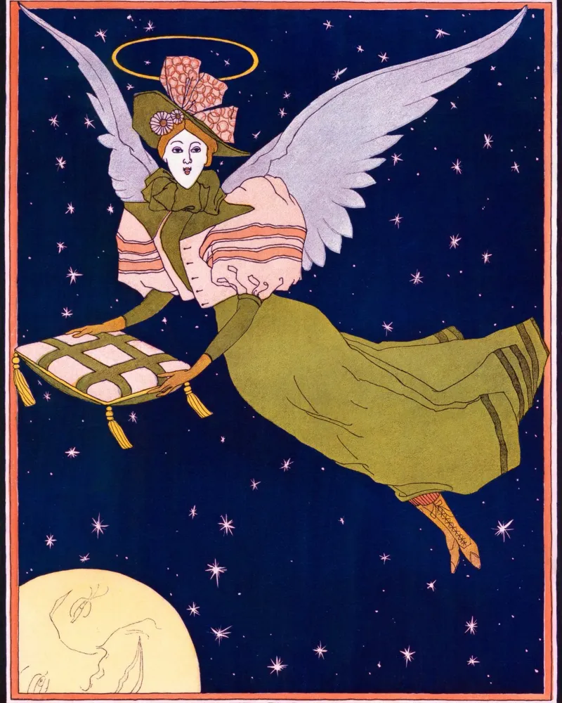 Angelo volante Scena celeste Illustrazione d'epoca poster con telaio in plastica da NorwesClub