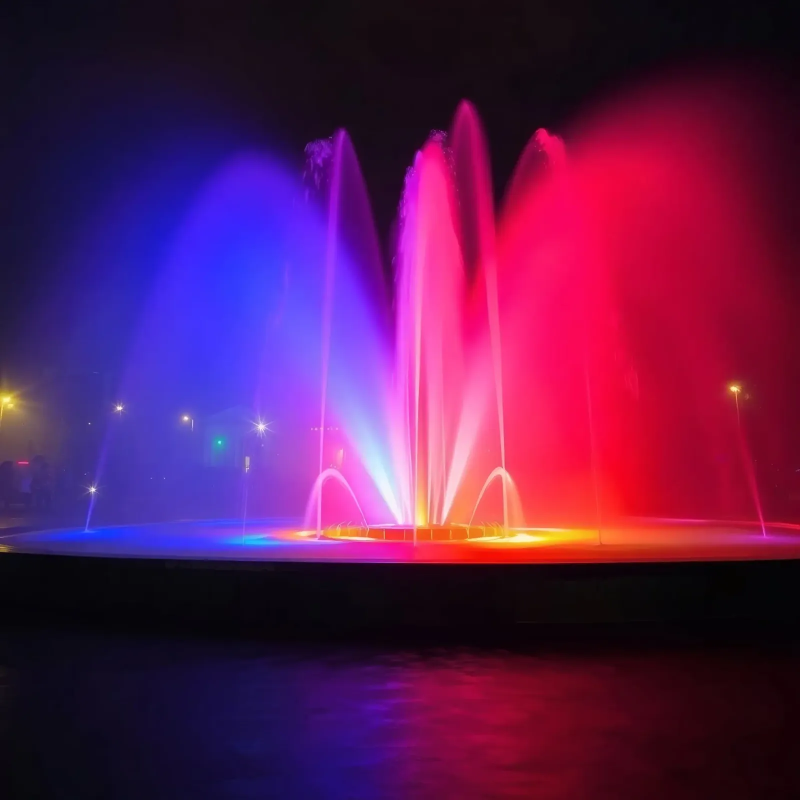 La fontana colorata illumina la notte con una vibrante pellicola backlit da DesignDoodle