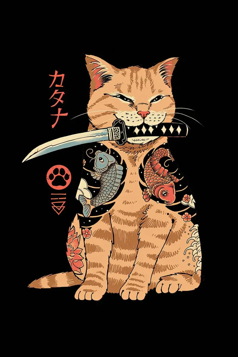 Japanese Cat Catana canvas by Michel Studio