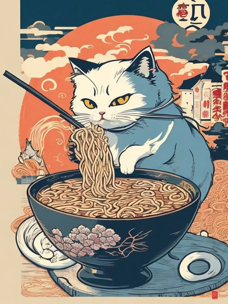 Gatto Tagliatelle giapponesi Ramen Kawaii pellicola backlit da Michel Studio