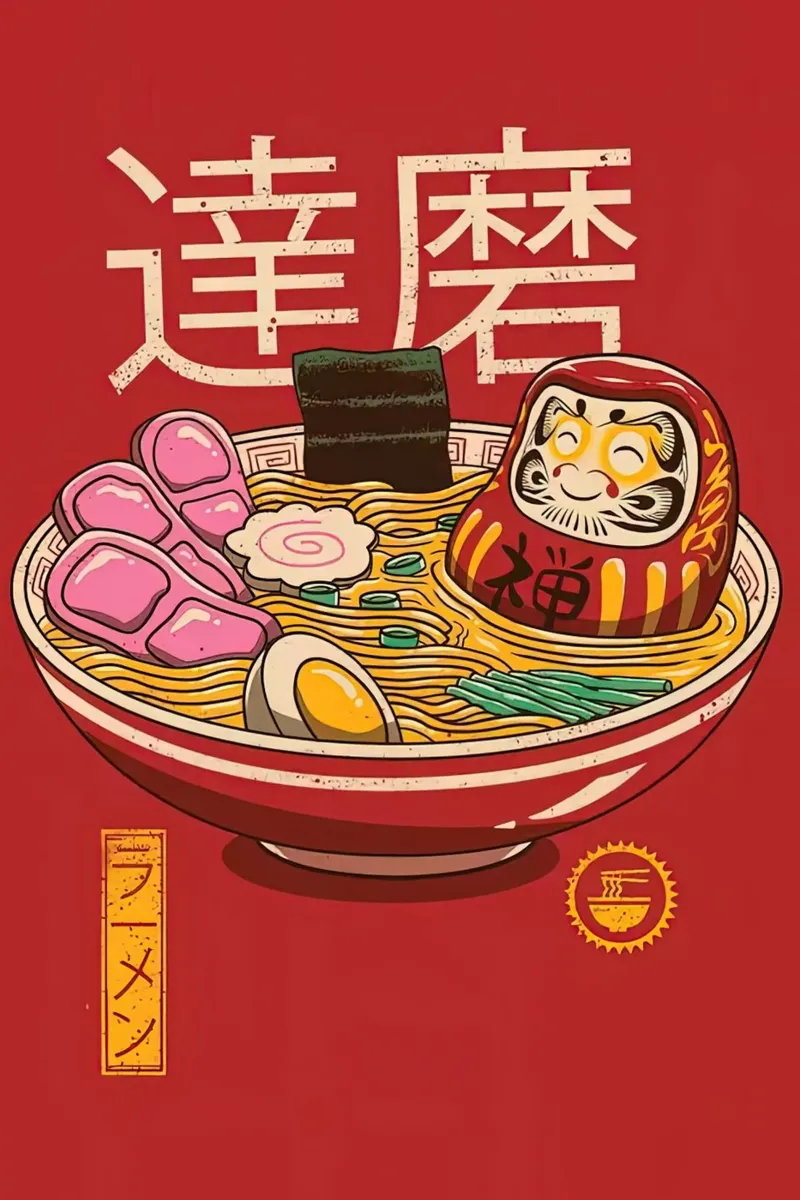 Grande Gatto Neko Ramen Onda giapponese tela con Cornice a cassetta da Michel Studio