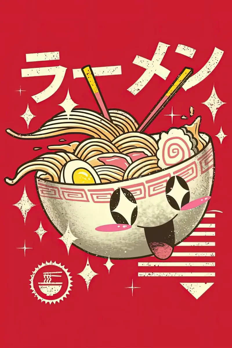 Japanese Cat Neko Great Ramen Wave poster con telaio in legno da Michel Studio