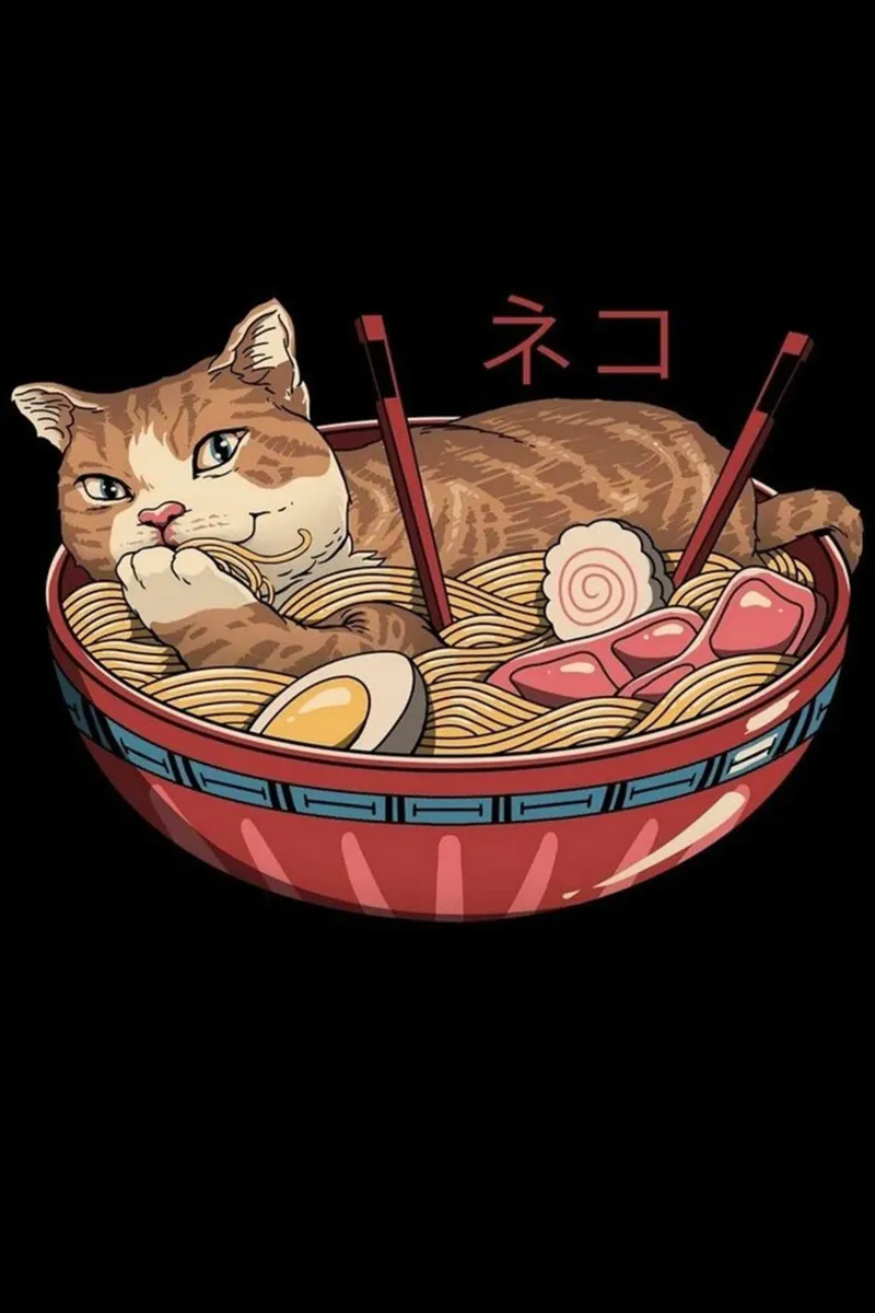 Ramen giapponese Great Big Neko poster con telaio in alluminio da Michel Studio
