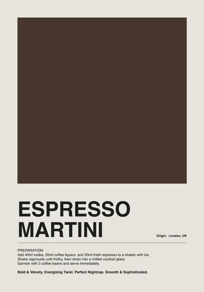 Espresso Martini Recipes poster con telaio in legno da ni-ja artboutique