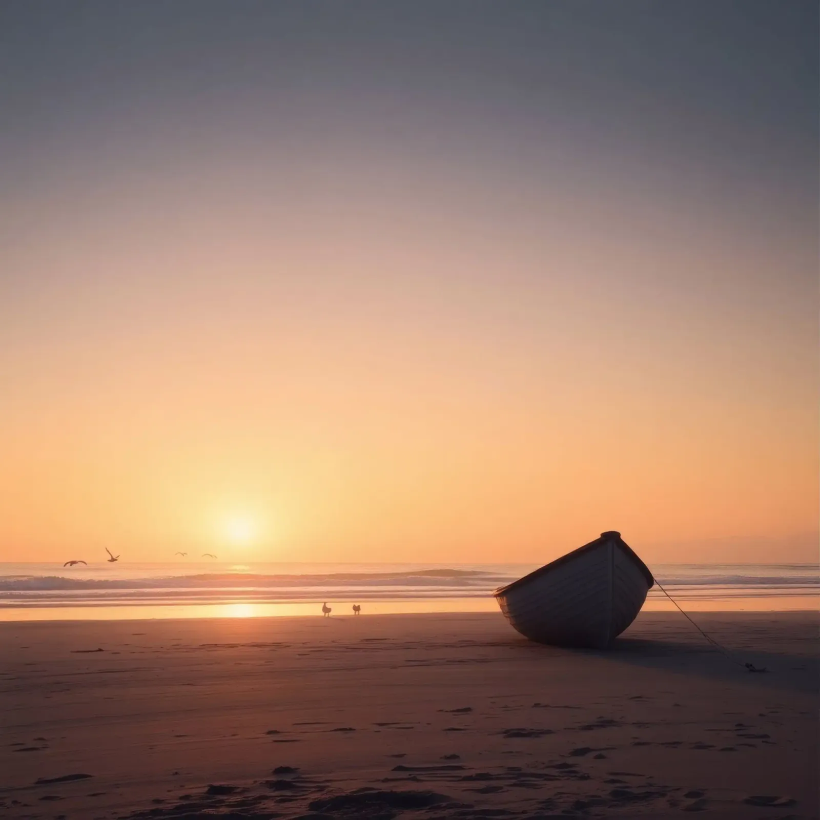 Sunset view with a lone boat on a tranquil beach showcasing hahnemühle by DesignDoodle