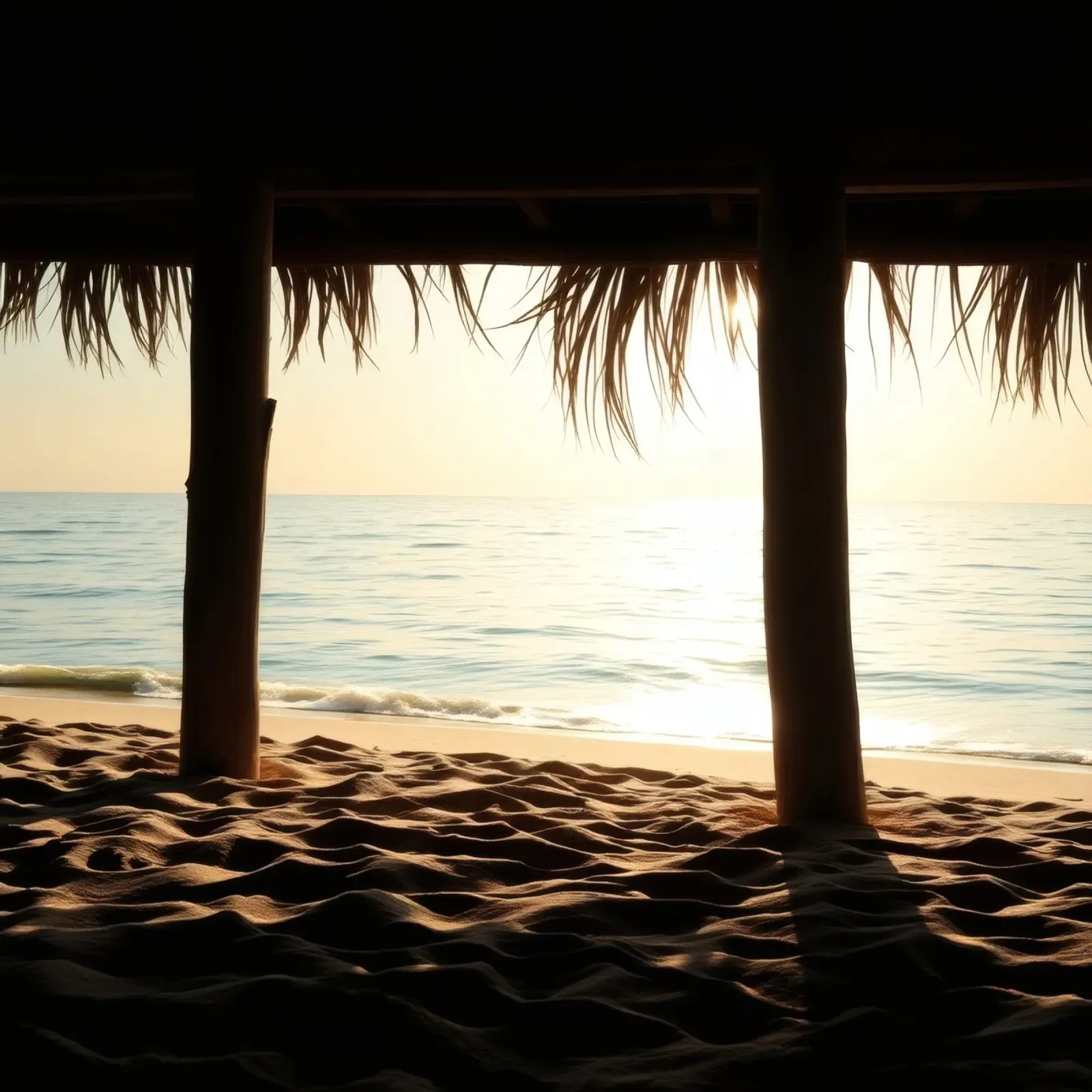 Sunset view from a beach hut overlooking calm waters canvas by DesignDoodle