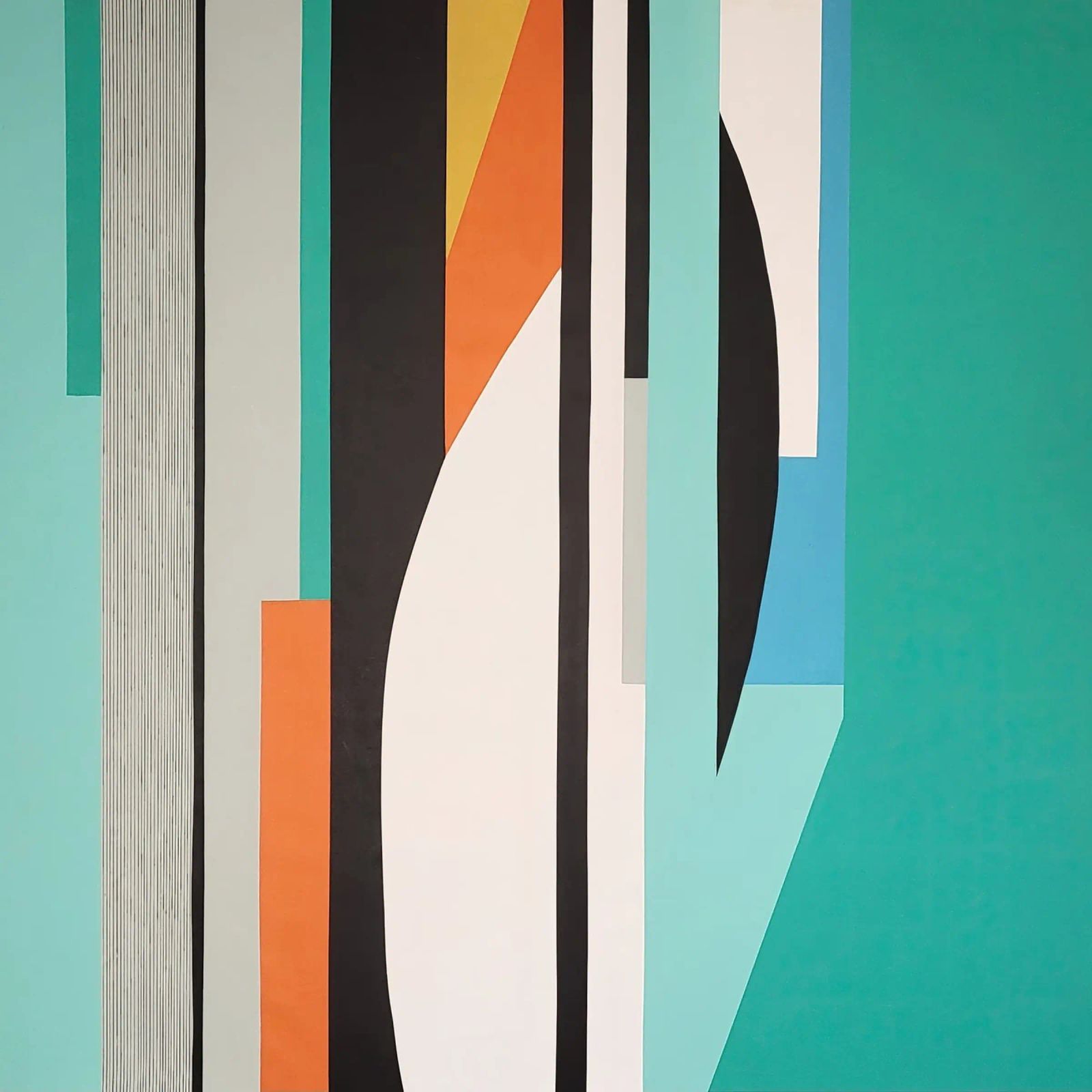 Abstract teal geometry with orange and black shapes poster by Artbyvo