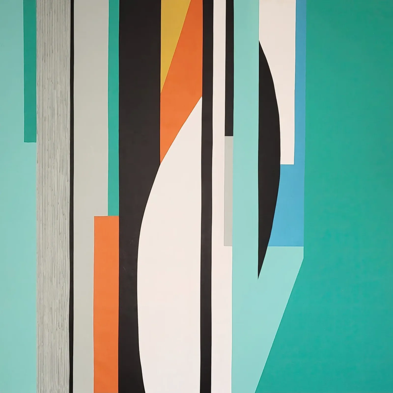 Abstrakte tealfarbene Geometrie mit orangefarbenen und schwarzen Formen Leinwand von Artbyvo