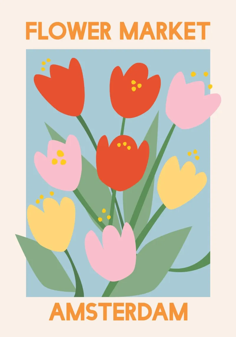 Flower Market Amsterdam Modern Graphic Poster Print alu-dibond by NorwesClub