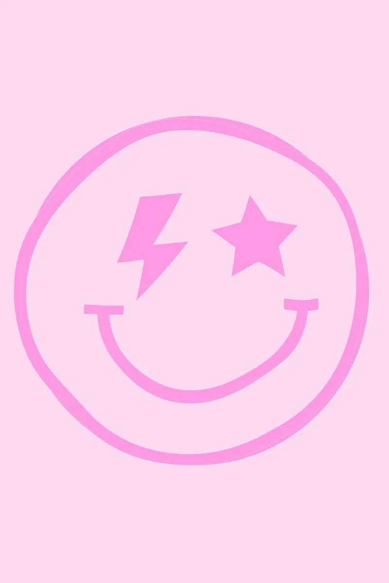 Roze Smiley Face Lightning Star Eyes Graphic Art Print canvas van NorwesClub