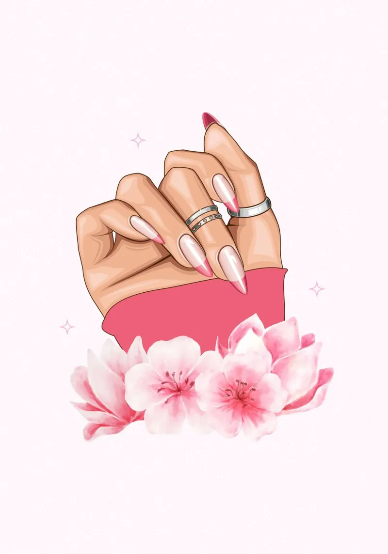 Mani curate Nail Art Illustrazione floreale stampa poster con telaio in alluminio da NorwesClub