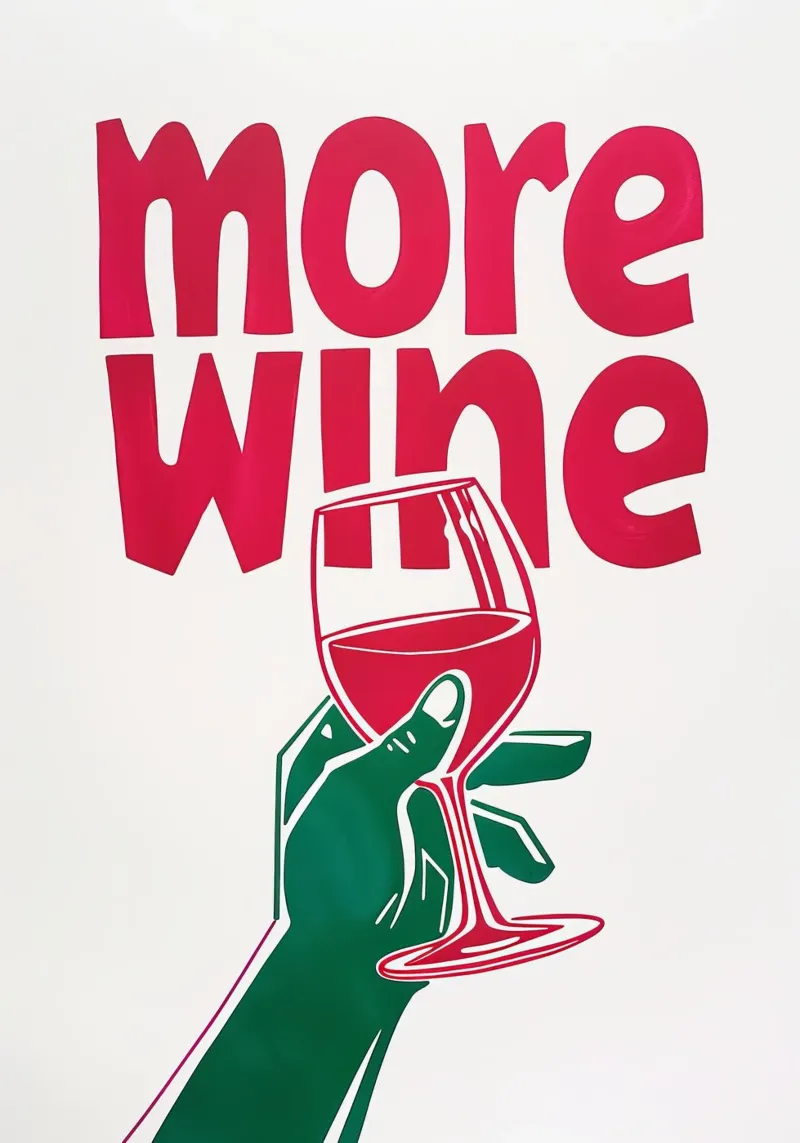 More Wine Minimalist Print | Arte murale di tendenza per cucina e bar poster con telaio in plastica da NorwesClub