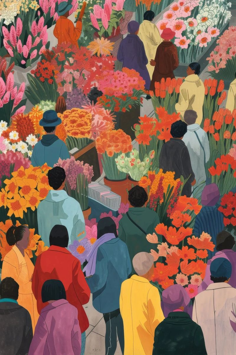 Afdrukken van levendige bloemenmarkten | Expressieve stedelijke kunst poster van NorwesClub