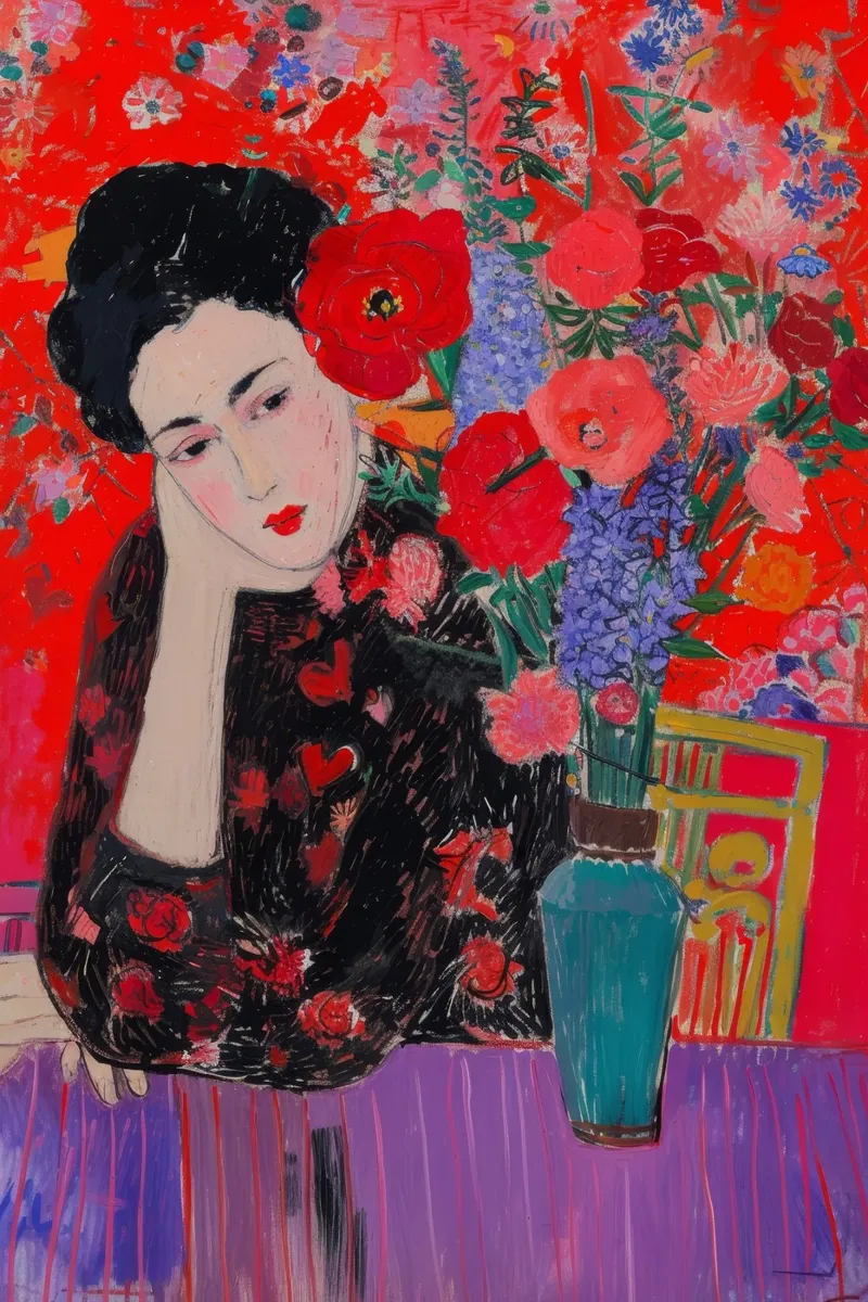 Mujer con Flores Print | Vibrant Decorative Art poster de NorwesClub