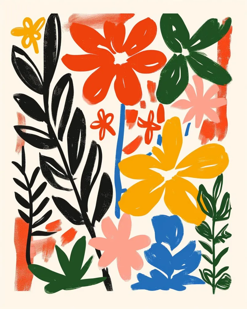 Levendige Botanische Print | Gestructureerde Abstracte Bloemsierkunst canvas van NorwesClub
