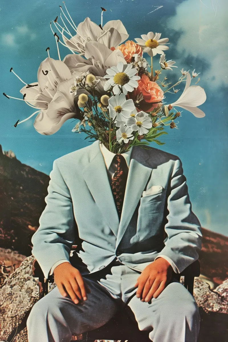 Surrealer Blumenkopf Mann | verträumte Collage Kunstdruck Poster von NorwesClub