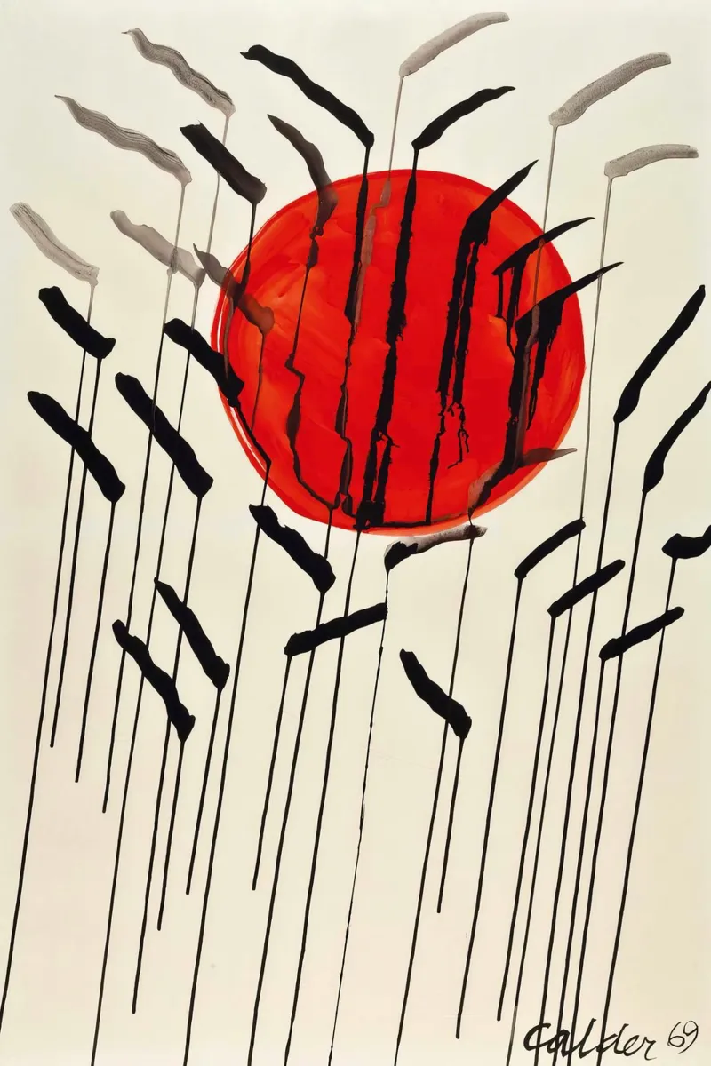 Calder Cattails Red Sun | Iconic Abstract Print Poster mit Kunststoffrahmen von NorwesClub
