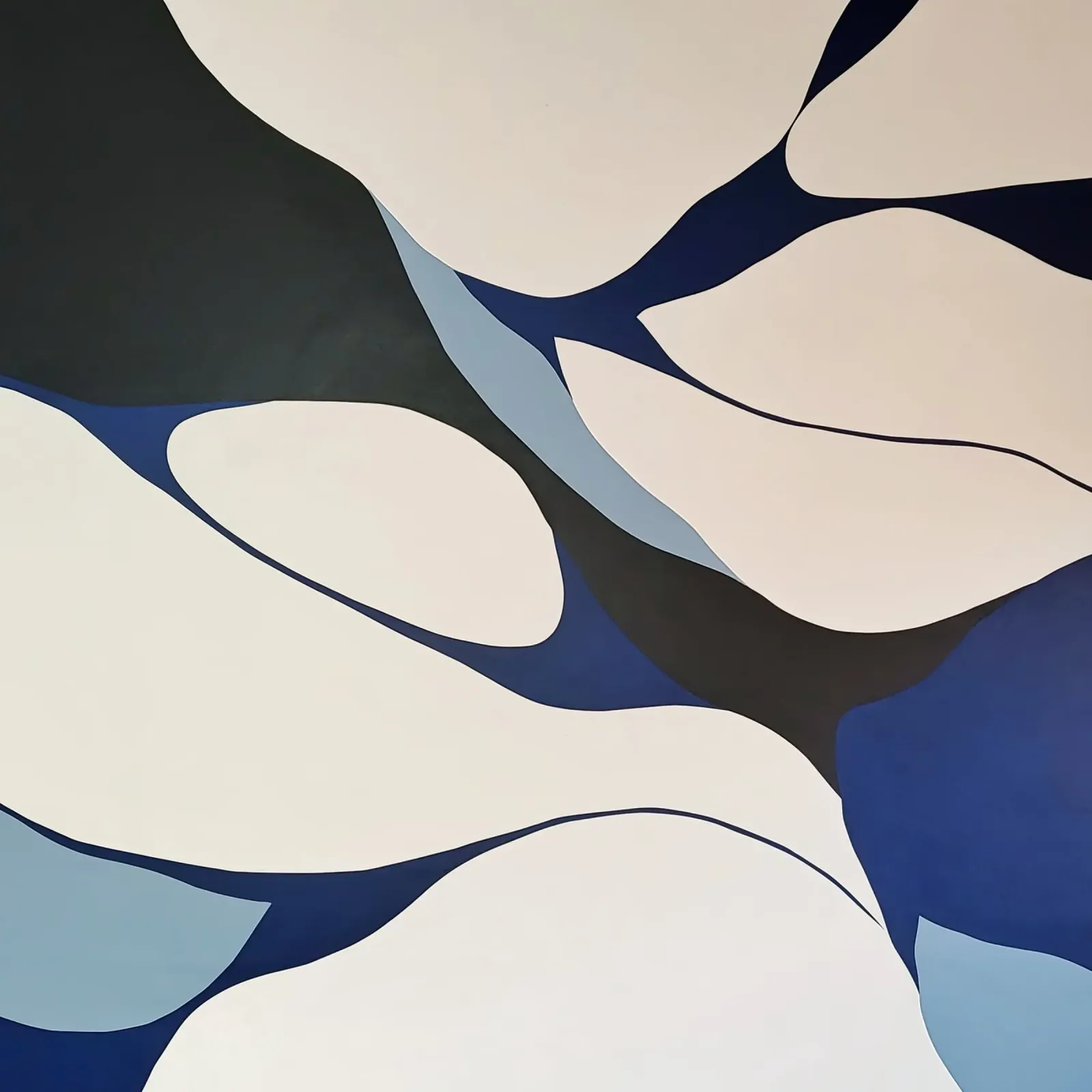 Flowing Forms in Blue and Cream – Abstract Organic Minimalis canvas by Artbyvo