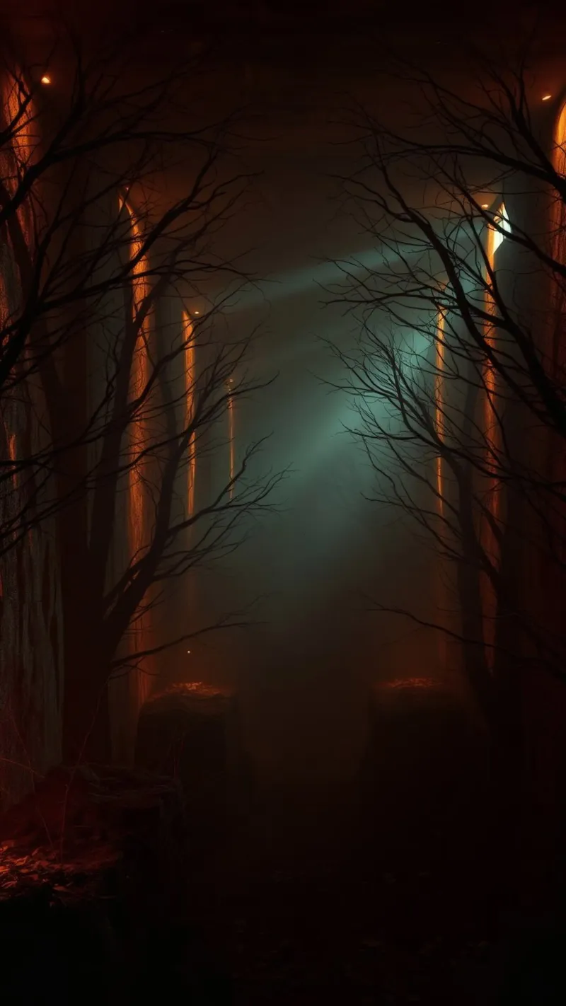 Mysterious forest with fog and glowing lights offering an ab canvas by DesignDoodle