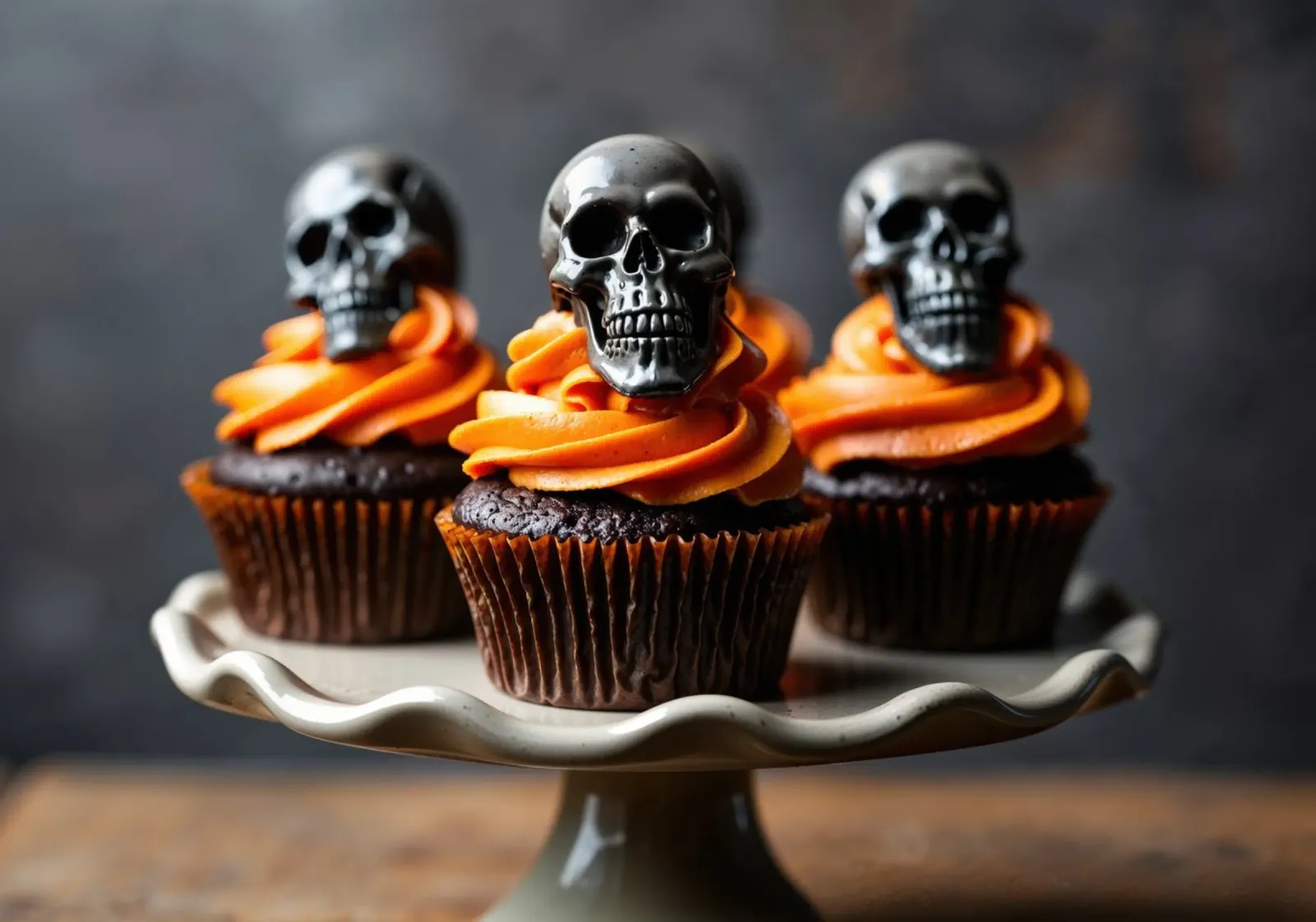 Cupcake di Halloween con teschi poster con telaio in legno da Lisa Artifexia