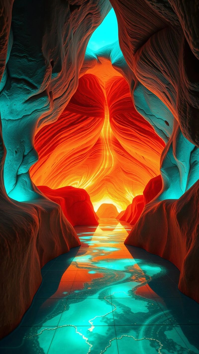 Captivating abstract cave background featuring vibrant color canvas by DesignDoodle