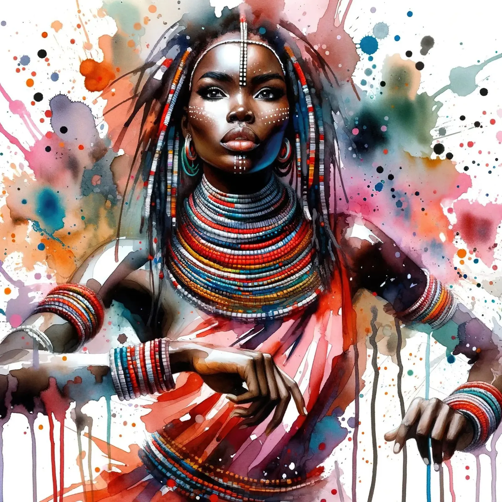 Danzatrice africana ad acquerello poster con telaio in plastica da Chromatic Fusion Studio