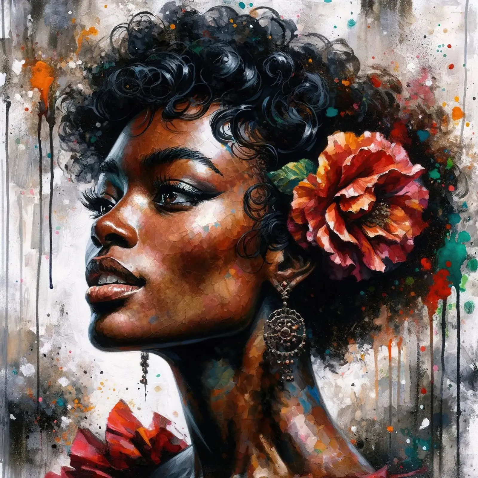 Aquarel Afro-Amerikaanse Flamencodanseres canvas met Baklijst van Chromatic Fusion Studio