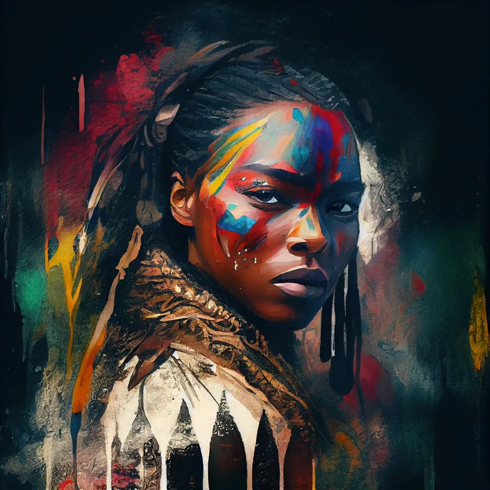 Krachtige Amerikaanse inheemse krijgervrouw canvas met Baklijst van Chromatic Fusion Studio
