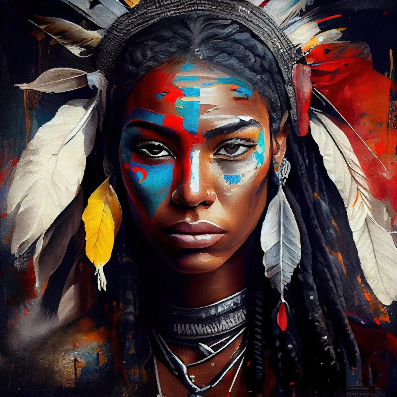 Krachtige Amerikaanse inheemse krijgervrouw canvas met Baklijst van Chromatic Fusion Studio