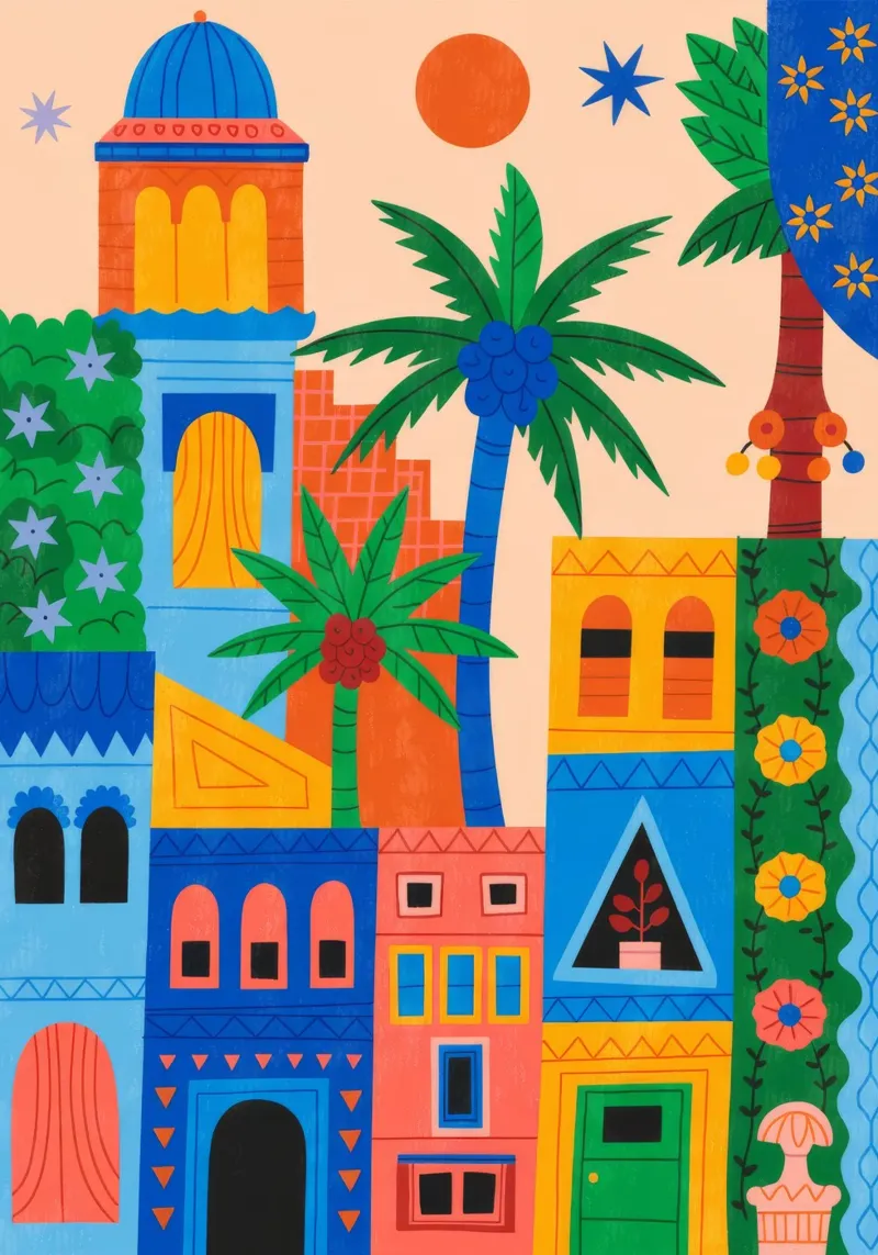 Vibrant Cityscape acrylic glass by Murni Strokes