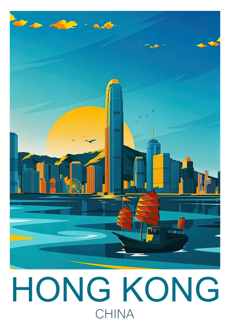 Traditionele reizen China, Hong Kong poster van Liliestudio