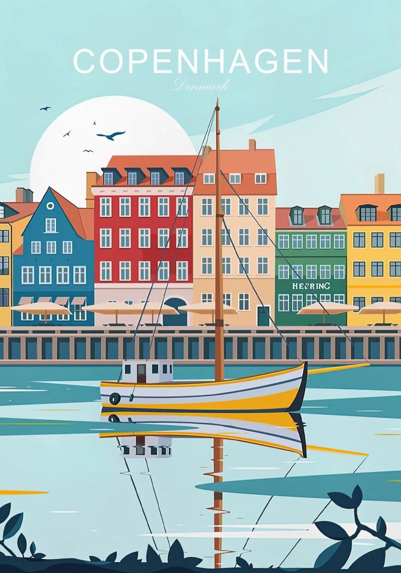 Copenhagen traditional travel print - Denmark poster by Liliestudio
