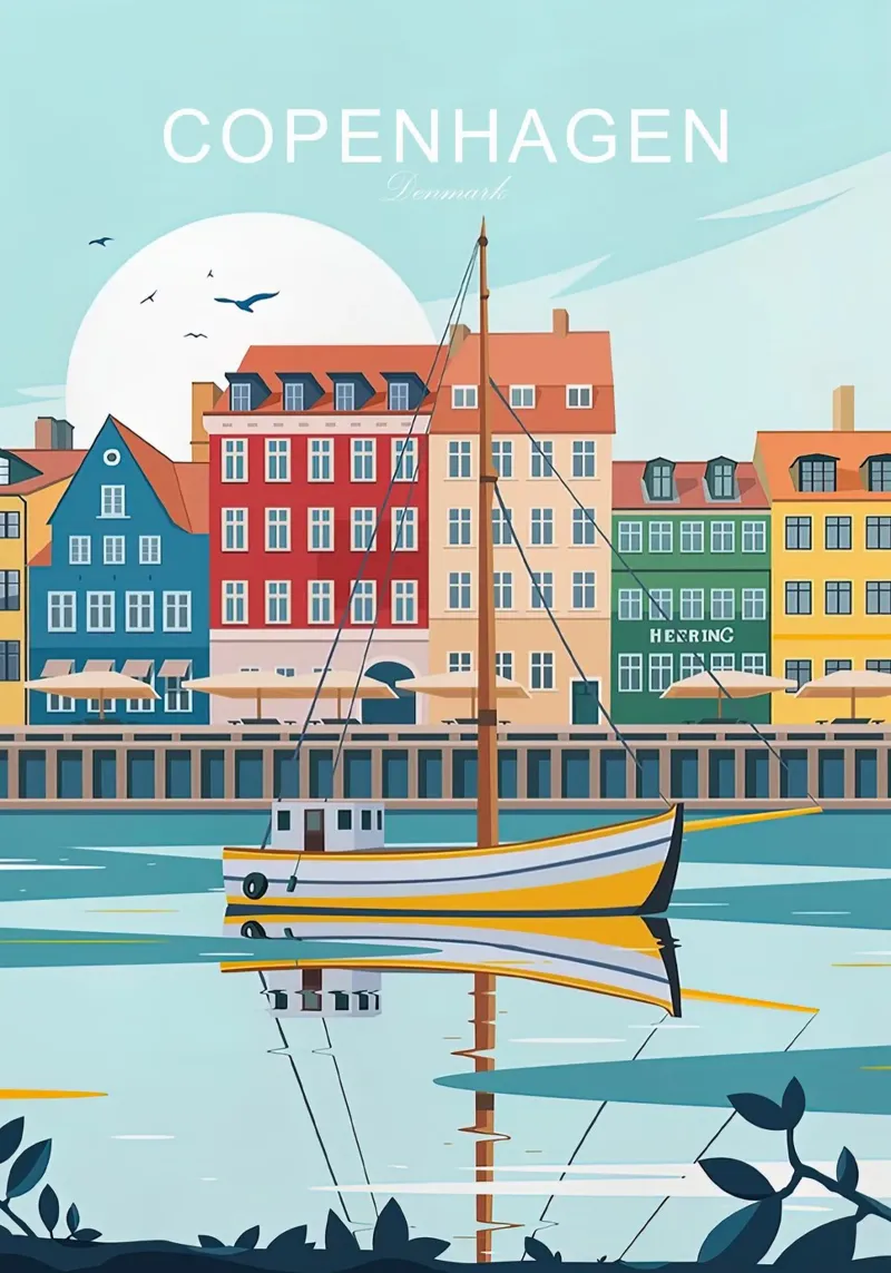 Stampa tradizionale da viaggio di Copenhagen - Danimarca poster da Liliestudio