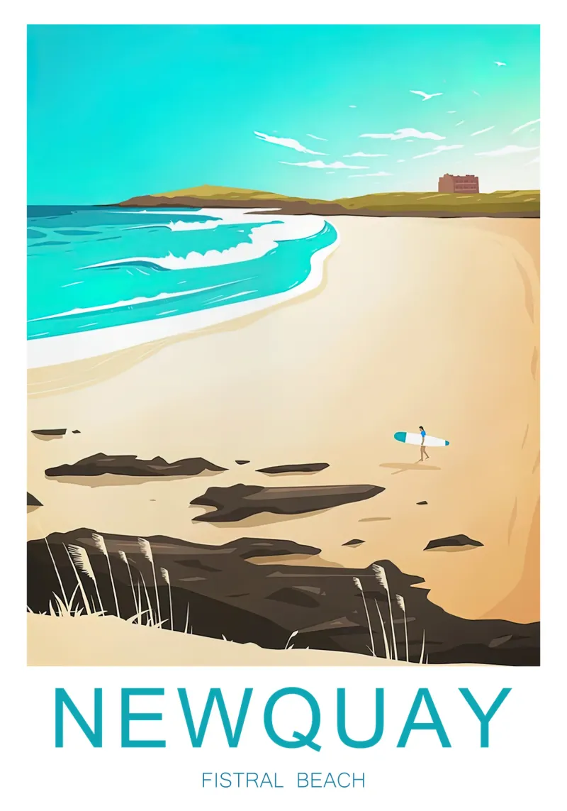Viaggi d'epoca Cornovaglia Newquay poster con telaio in plastica da Liliestudio