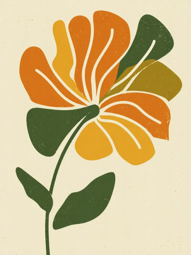 Découpage rétro d'une fleur abstraite dans les tons orange et vert hahnemühle de Modern Muse