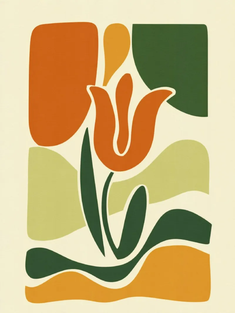 Silhouet van tulp op abstracte achtergrond in aardetinten canvas van Modern Muse
