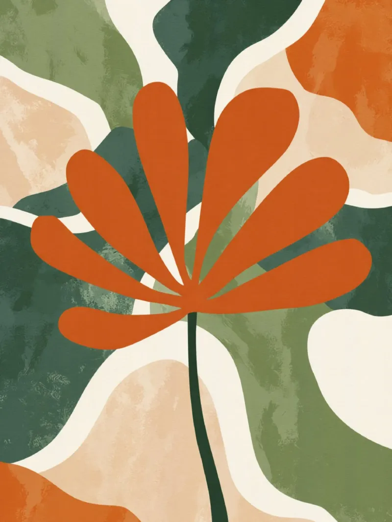 Orange Twig Silhouette on Abstract Earthy Shape Layers canvas by Modern Muse