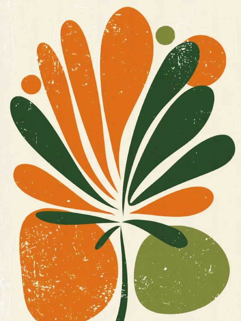 Orange Green Twig Silhouette on Soft Abstract Shape Layers canvas by Modern Muse