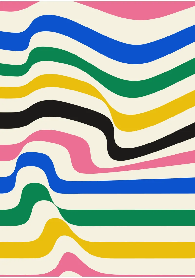 Retro Wavy Stripes Print | Psychedelic Graphic Art alu-dibond by NorwesClub
