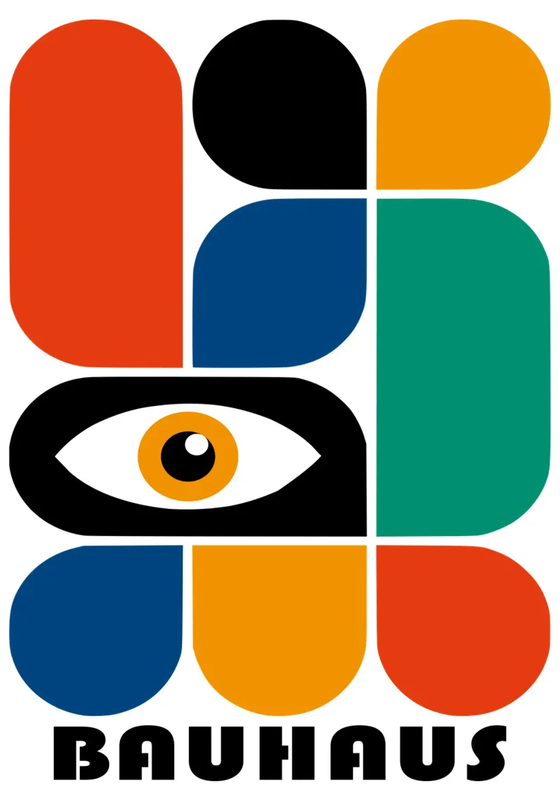 Bauhaus Oog Geometrische Vormen Abstracte Kunstdruk canvas met Baklijst van NorwesClub