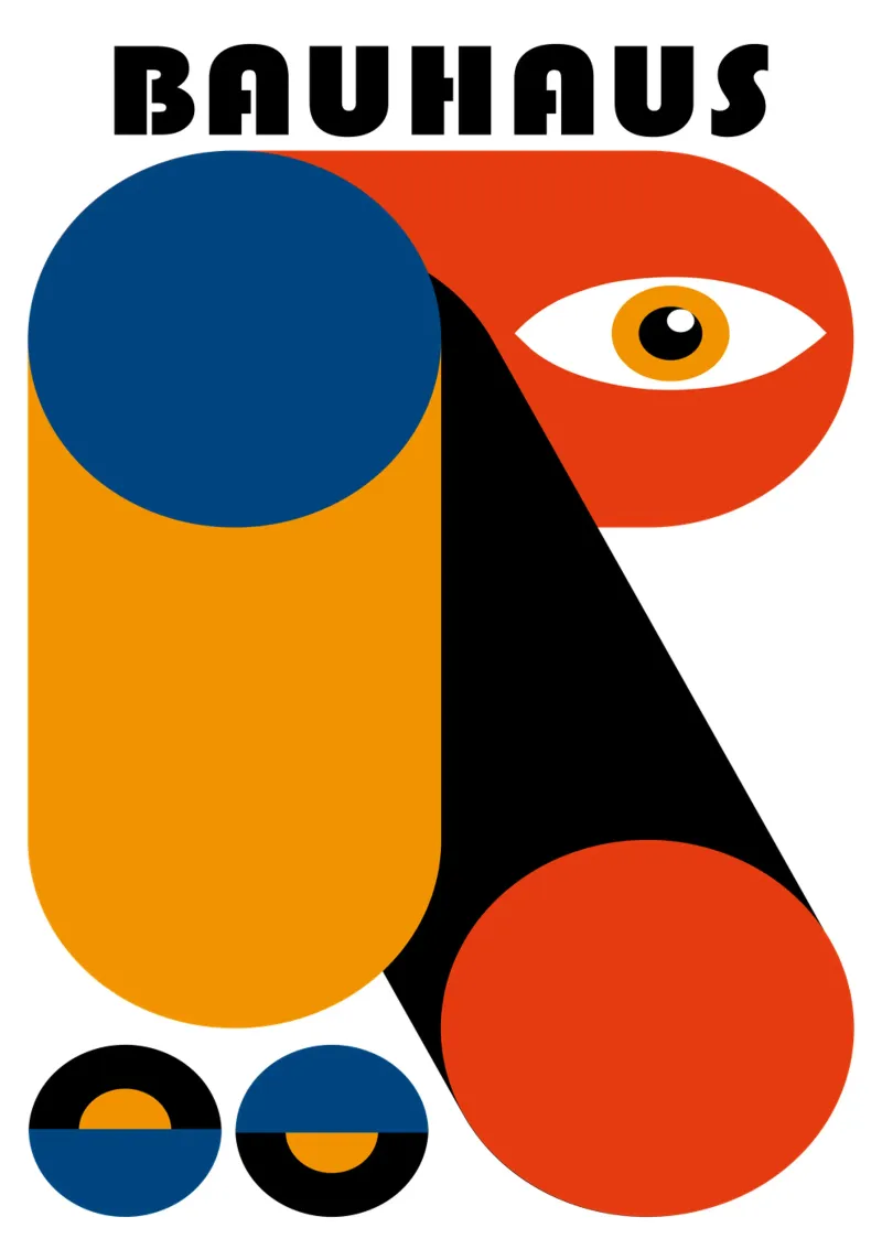 Bauhaus Abstract Geometrisch Oog Blauw Oranje Print canvas van NorwesClub