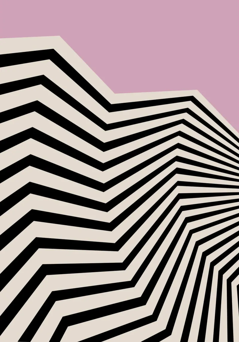 HAMJAM Waves Abstrakte Streifen Rosa Wand Kunstdruck Poster mit Holzrahmen von NorwesClub