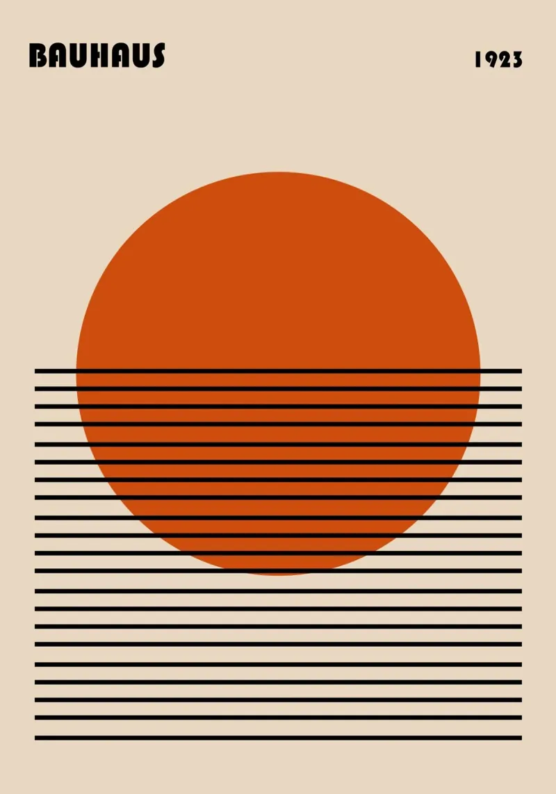 Poster grafico Bauhaus 1923 Cerchio arancione poster con telaio in alluminio da NorwesClub