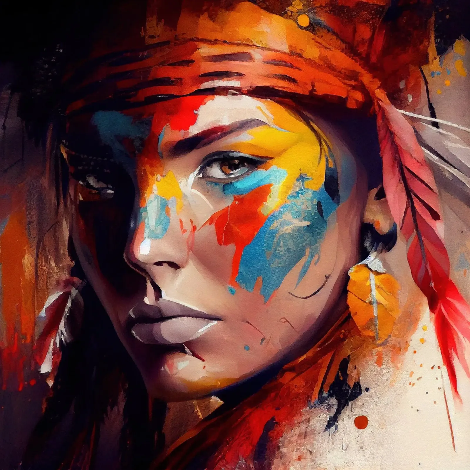 Krachtige Amerikaanse inheemse vrouw canvas met Baklijst van Chromatic Fusion Studio