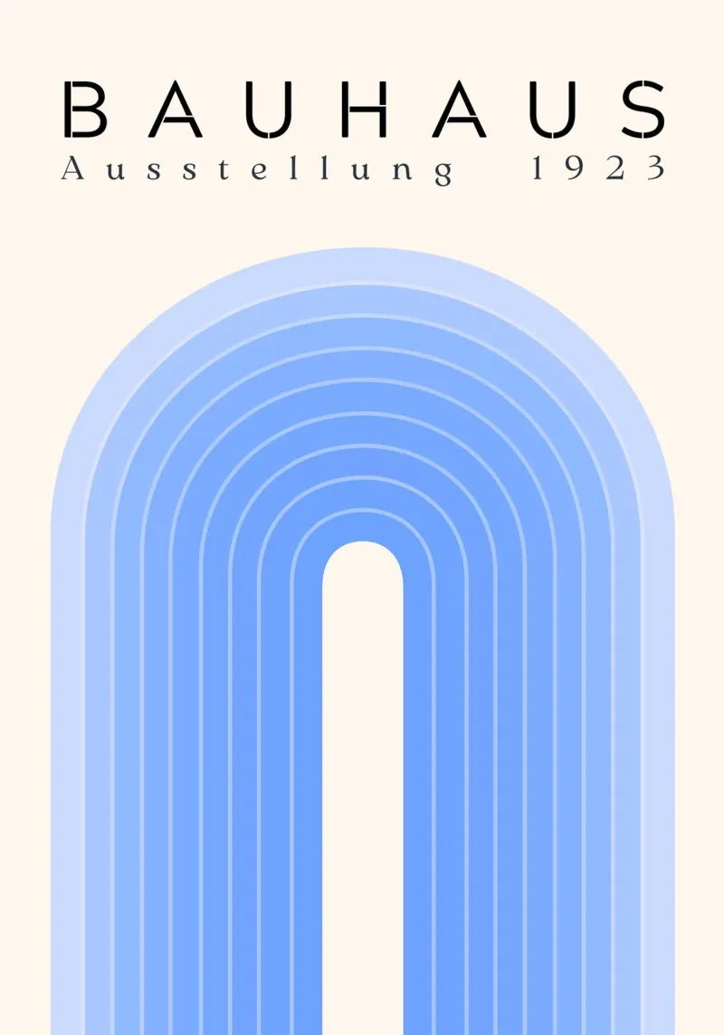 Bauhaus 1923 Tentoonstelling Blauwe Boog Kleurverloop Print canvas met Baklijst van NorwesClub