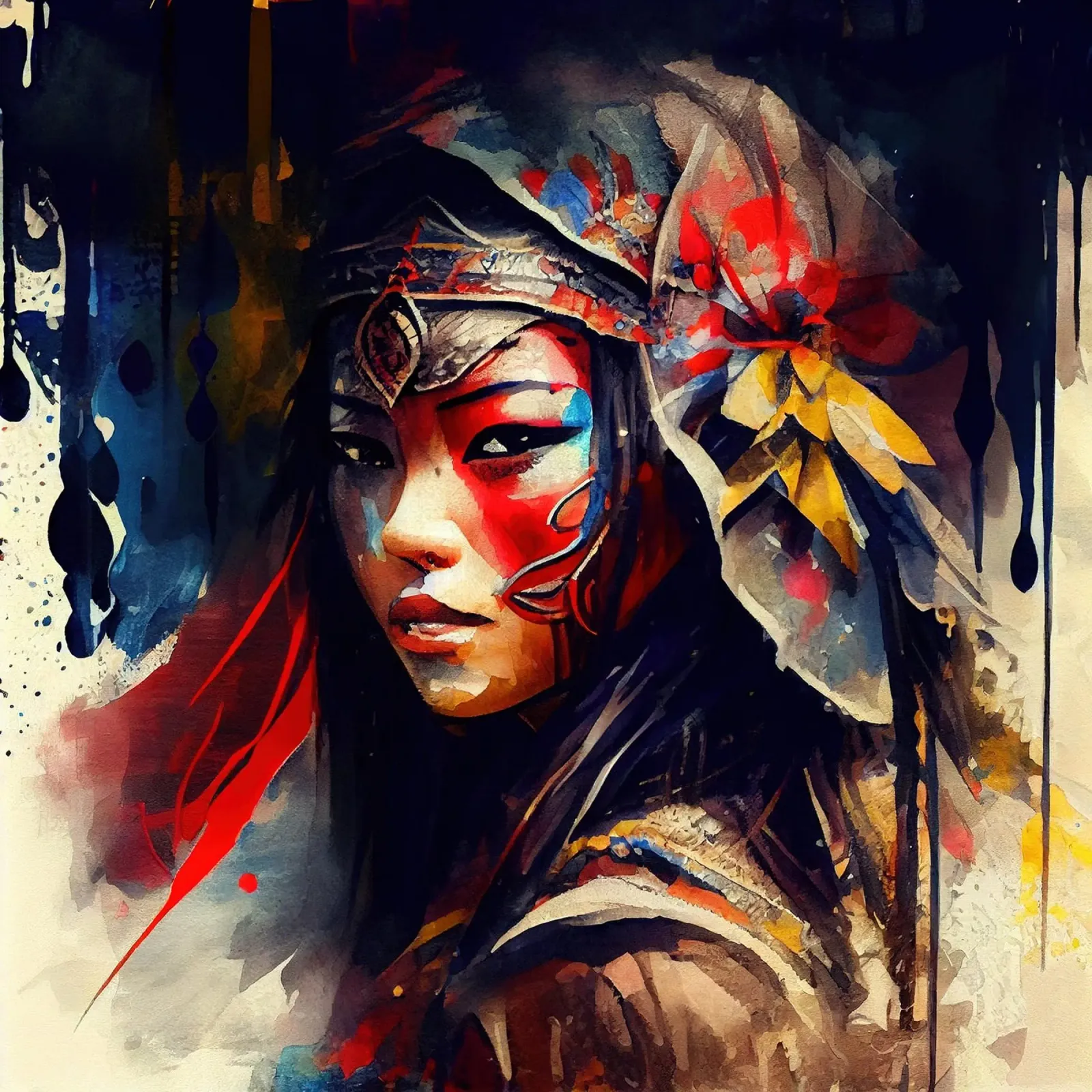 Poderosa mujer guerrera asiática poster con marco de plástico de Chromatic Fusion Studio