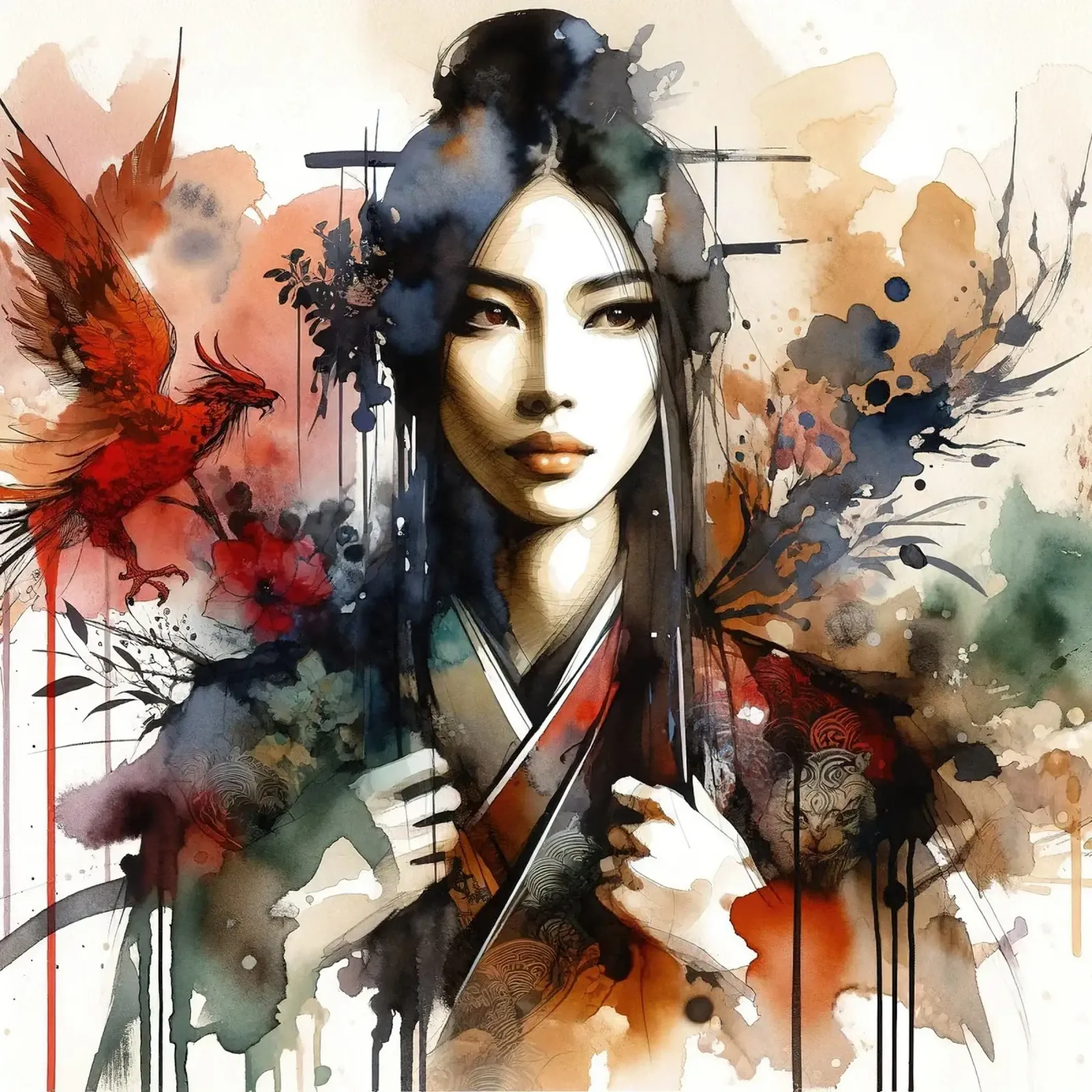 Poderosa mujer guerrera asiática poster de Chromatic Fusion Studio